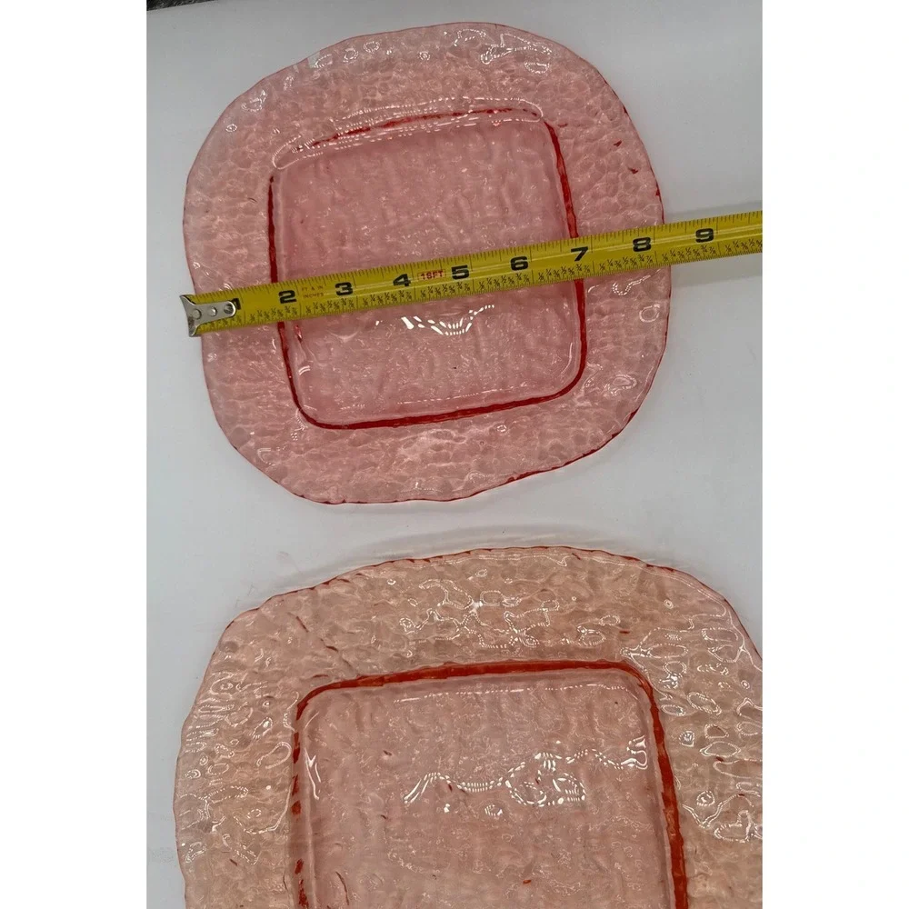 Vtg Set of 2 Pier‎ 1 Pink Glass Pebbled Square Salad Dessert Plates